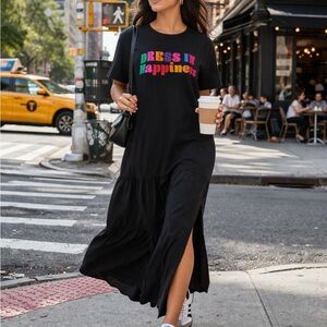 FARM Rio Black Maxi Dress with Multicolor 'Dress in Happiness' Print